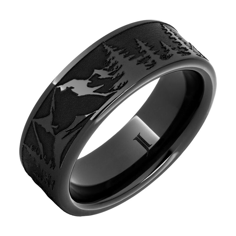 Men's Flat Mountain Pine & Black Ceramic & Ceramic Wedding Ring (8mm) image number null